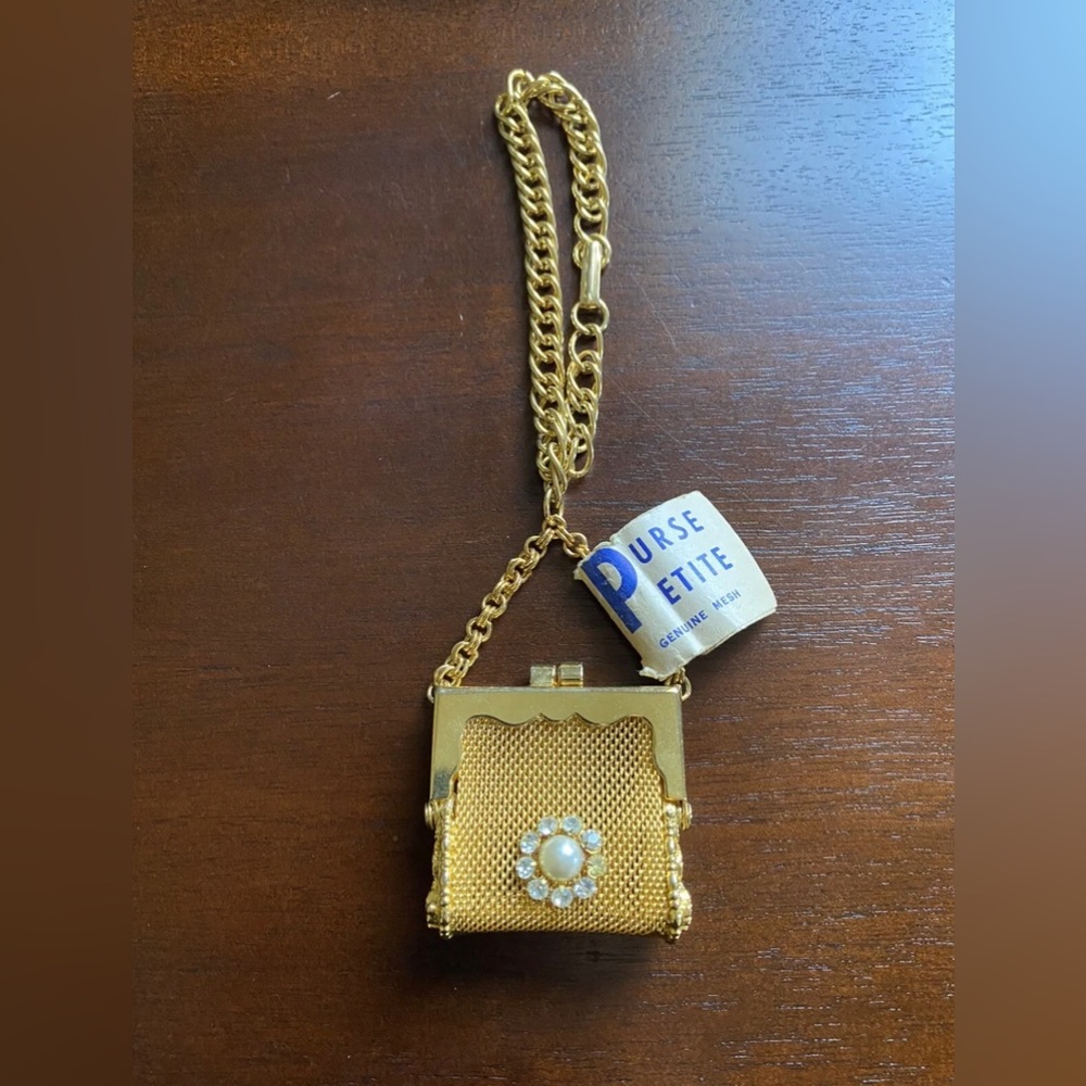 Vintage Metal Mesh Gold Purse Charm With Chain, Breathtaking!